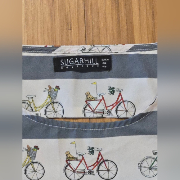 NWOT Sugarhill Striped Bicycle Print Top - Picture 3 of 7